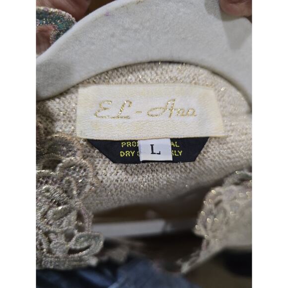 EL-Ana dress suit gold maxi knit metallic Sz L Virgin Wool & Rayon back split - Picture 11 of 11